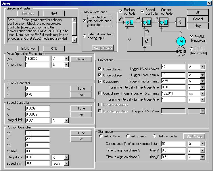 12/18/02 Getting started using with a brushless motor Figure 19. The Drive dialog Step 1. Select your controller scheme configuration.