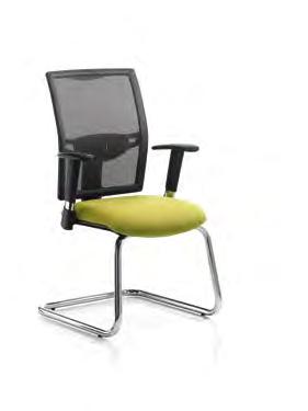 Mesh back task chair and matching cantilever visitor chair Synchronised mechanism providing freefloat back action, seat and back in 2:1 ratio,