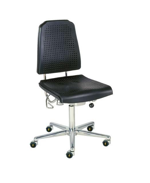 Klimastar Conductive swivel chairs, available in fabric and PU integral foam versions Fabric chair WS 9320 ESD Colour: anthracite 068/063 Backrest and seat: fabric upholstery Five-star base with
