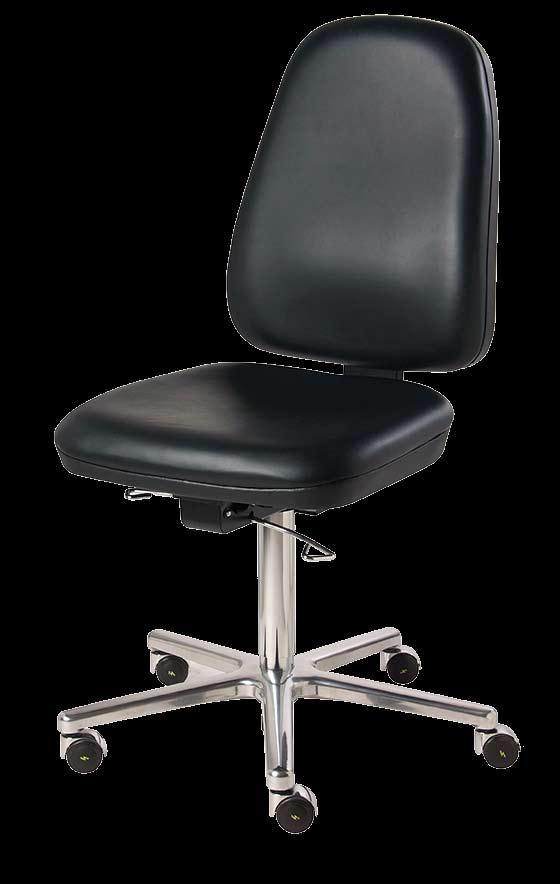 Swivel chairs for clean rooms The combination of materials, stainless steel and imitation leather, meet the highest standards required for clean rooms in terms of functionality and cleanliness.