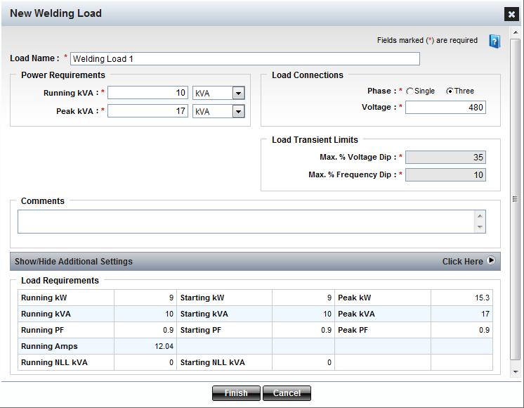 Welding Load Entering a Welding Type Load Form Overview This form allows selecting a Welding Type load. Load Name Enter a meaningful name here to describe your load. Load names should be unique.