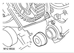 Page 9 of 13 34. With assistance, relieve tension from camshaft timing belt tensioner using an Allen key fitted in the tensioner pulley backplate.