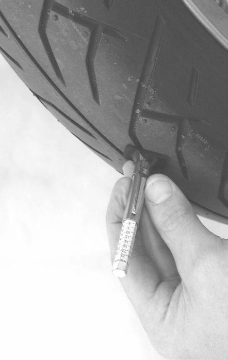 Maintenance Check Tire Condition Inspect the tire sidewalls, road contact surface, and tread base for cuts, punctures, and cracking.