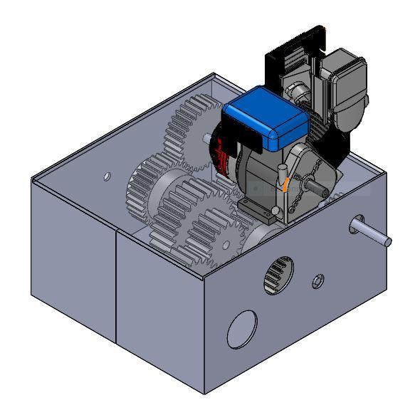 4.2.4 Final Assembly In figure 4.3 is a preliminary cad assembly of the drivetrain transmission and engine combination. It is currently sitting at 2 in x 2 in x 13 in and weights 130 lbs.