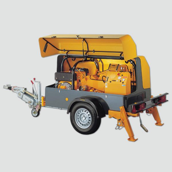 Easy pay out of the rope without energy due to automatic unwinding of the drum of 0-80 m/min. Mounted on trailer, height adjustable draw bar, without overrun brake.