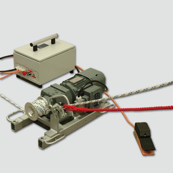 Cable bollard winch with brake Cable tray capstan winches, electric motors, mounted on base frame enabling alternative fixing, incl. footswitch.
