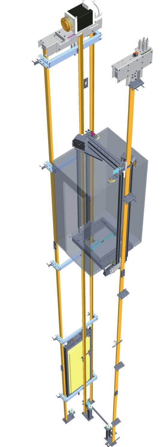 This extremely compact traction system takes up the minimum possible space within the lift shaft.