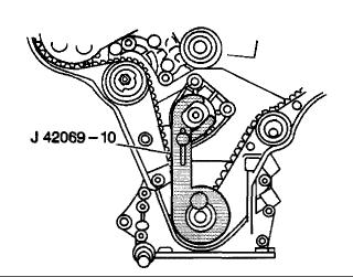 Use the J 42098 to carefully turn the crankshaft in the engine rotational direction (clockwise) until the lever of the J