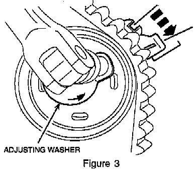 6. Using the hex key, rotate the adjusting washer counterclockwise until the notch in the pointer is centered
