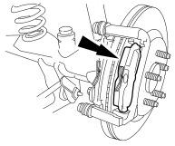 STEP 11: Install the outer brake pad. STEP 12: Position the brake caliper and install the 2 brake caliper bolts. Tighten RH caliper guide pin bolts in the following sequence: 1.