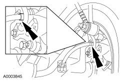 STEP 4: STEP 5: STEP 6: Have an assistant pump the brake pedal and then hold firm pressure on the brake pedal. Loosen the RH rear brake caliper bleeder screw until a stream of brake fluid comes out.