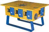 Heavy-duty safety yellow powdercoated enclosure provides NEMA 3R weather resistance protection for circuitry. Power inlet & outlet clearly marked on lid for quick identification.