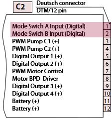 Technical Specifications Input signals: Mode switch Digital input for mode switch A/B switched to battery supply (12/24 V): C2:1-Mode switch A Input C2:2-Mode switch B Input The Mode switches select