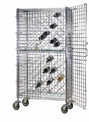 wine shelves, first wine shelf must be placed at least 8" above bottom shelf to allow attachment of side panels. Bottom wire shelf can be used for cartons bulk storage.