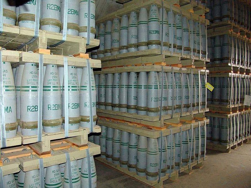 Chemical Chemical shells contain just a small explosive charge to burst the shell, and a larger 155 mm artillery shells containing "HD" agent at Pueblo chemical weapons storage facility.