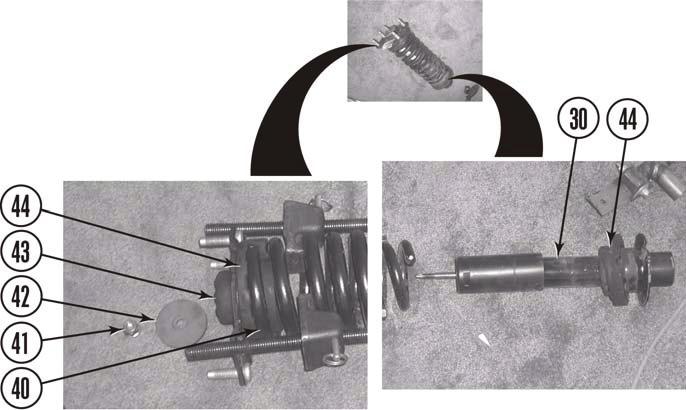 Note position of top plate in relation to bottom of strut and strut fork alignment ridge, for installation later in these instructions. b. Compress coil spring (40) using coil spring compressor.