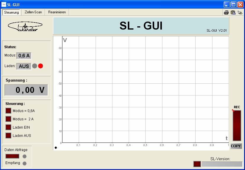 GUI-Window: Control With the main window Steuerung = "Control", you can completely control your SL02 by a Windows- PC.