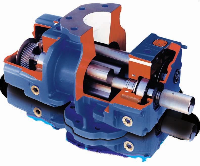 The inner values are what count: a view into an AERZEN blower Blower stage Triple-lobed blower with integrated pulsation reduction Housing: cylinder (with two integrated, pressure-side pre-inlet
