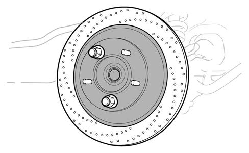 7. Modifying the Rotor Dust Shield. (a) The shaded areas of the flange on the dust shield need to be bent back to allow for the new larger TRD Rotors (Fig. 7-1). Fig.