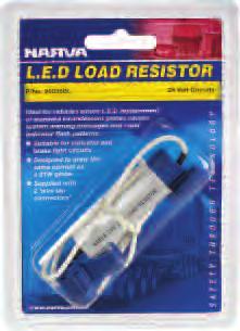 Suitable for indicator and brake light circuits, L.E.D load resistors are designed to draw the same current as a 21 watt incandescent globe, correcting any problems with low current draw.