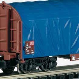 qef1\ 15869 Modern German Federal Railroad Freight Car Set Prototype: 1 type Tamns 893 freight car with a rolling roof, 1 type Eanos-x 052 gondola loaded with wood, and 1 type Rils 652 sliding tarp