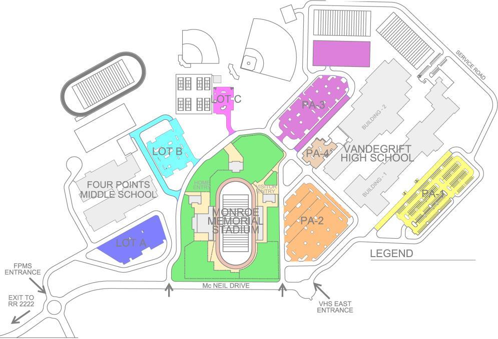 MONROE MEMORIAL STADIUM PARKING MAP - VARSITY FOOTBALL SERVICE ROAD STADIUM ENTRANCE (RESTRICTED) VHS MAIN ENTRANCE LOT A - PRE-PAID RESERVED 0