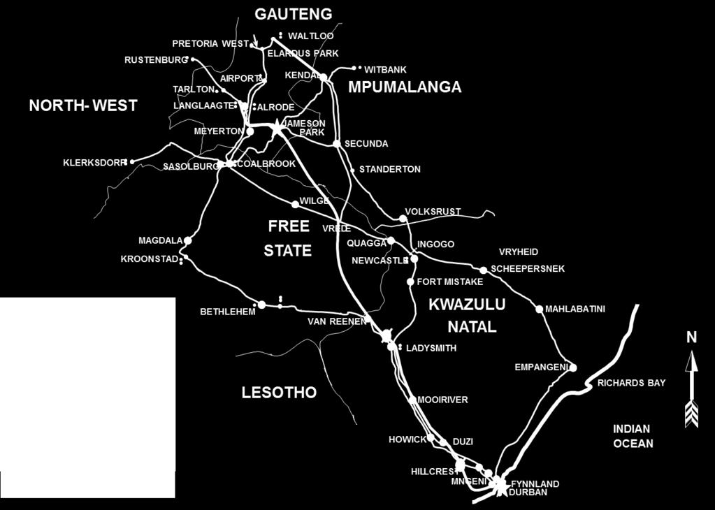 1.6.4 TRANSNET PIPELINE NETWORK The following diagram depicts Transnet s existing pipeline network within South Africa.