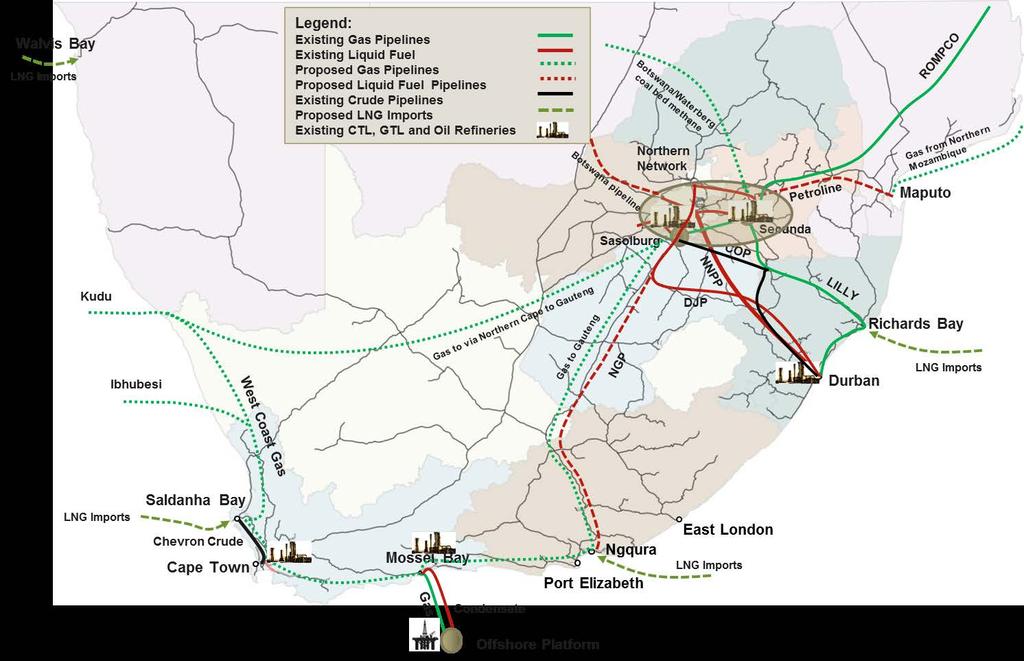 1.6 PIPELINE NETWORK 1.6.1 NATIONAL PIPELINE NETWORK The following diagram illustrates the existing national pipeline network as well as potential future new pipelines within South Africa, including