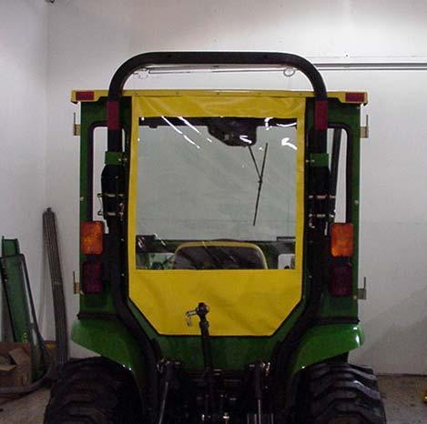 JOHN DEERE 3000 SERIES HARD & SOFT SIDED CABS 11. REAR CURTAIN (soft sided only) 11.1 Install rear curtain by snapping to the inside back vertical edge of the roof. See fig. 11.1. 11.2 (NOTE: adhesive backed velcro should be applied to a clean, dry surface at room temperature.