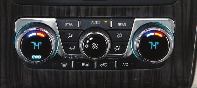 CLIMATE CONTROLS Driver s Temperature Control SYNC: Link all settings to driver s setting AUTO: Automatic Operation Fan Speed Control/Off REAR: Activate Rear Climate Control operation Passenger s