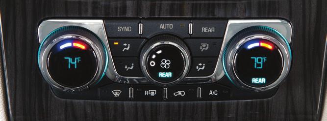 REAR SEAT CLIMATE CONTROLS Front Controls A B C Press the REAR button (A) to activate rear climate control operation. REAR will illuminate on the fan control knob and temperature control knob.