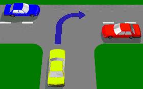 IN003 - Intersections When making a right-hand turn at the intersection shown, you must give way to - - An oncoming vehicle going straight ahead or turning left and any vehicle on your right.