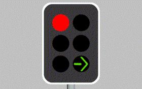 TL001 - Traffic Lights / Lanes You are facing traffic lights (as shown). What do they mean? - You may proceed only in the direction of the green arrow.
