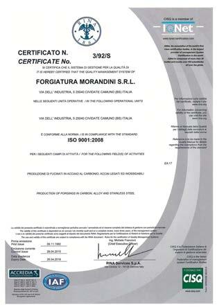 Certifications RINA ISO 9001-2008 ASME III, Div.