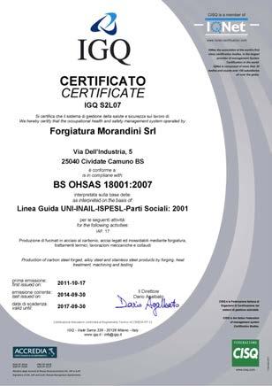 Certifications BS OHSAS 18001