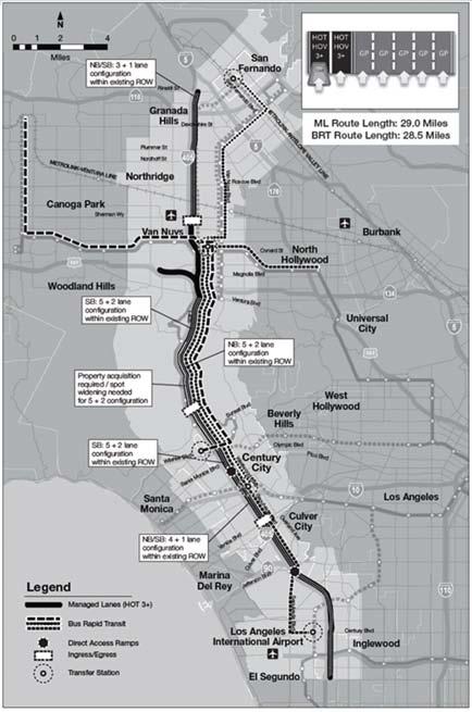 Concept 2: Managed Lanes with BRT Sylmar to LAX - 29 miles with Potential Connection to ESFV Transit Corridor High Occupancy Toll Lanes 2 HOT lanes in Sepulveda Pass