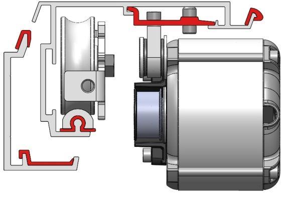 Support Bracket Motor Drive -An exclusive cushioning system in 3 stages, obtained by interposing shockabsorbing gaskets between the support profile (1) and the drive unit profile (2), and between the