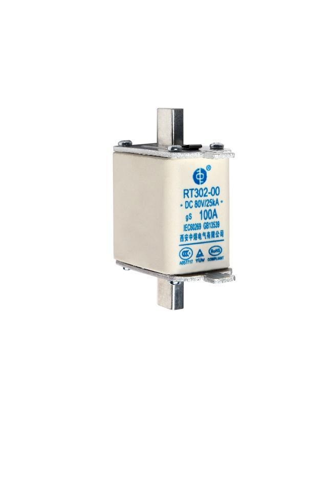 RT302 Low Voltage DC Fuse Comply with GB13539, IEC60269 Rated Voltage: DC80V Rated current: 4-600A Protection: gs Interrupting: 25kA Agency: TUV, CE,