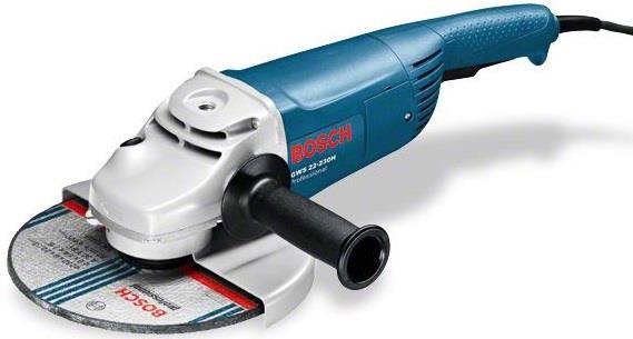 54BO0375 180mm 2200 GWS 22-180 LVI Prof Light weight angle grinder. Rear handle and side handle with vibration control up to 50% less vibrations. Kickback stop and soft start.