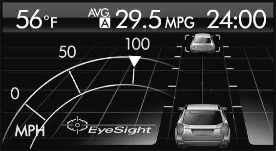 About EyeSight 23 Multi-function display Set vehicle speed display Your own vehicle speed indicator Lead vehicle indicator Lead vehicle distance indicator Your own vehicle indicator Your own vehicle