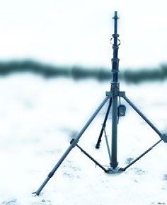 Tripod legs are telescopic and sections are pushed out and locked in place with mechanical latches. For windy conditions, tripods can also be guyed.