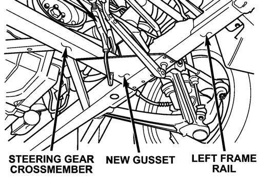 NOTE: Right and left side gussets are not interchangeable. Make sure that the correct gusset is being installed. 7. Using the new gusset as a template, drill eleven 1/4 inch (6.