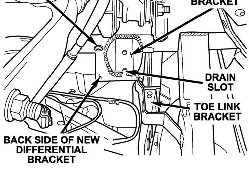 NOTE: The lower rear side of the gusset bracket, when installed in the correct position, will not be in contact with the frame or differential bracket. 18.