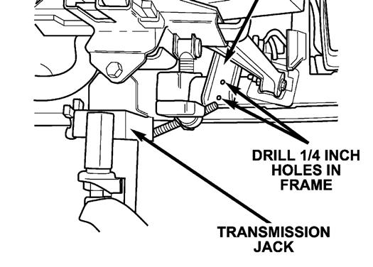 Remove the left rear shock absorber assembly. 23. Place a jack stand under the left rear lower control arm and raise the suspension to allow access to drill the two holes in the frame (Figure 44).