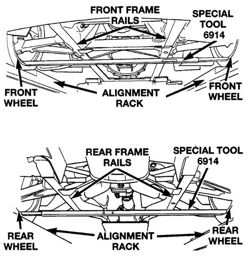 Safety Recall No. 998 -- Steering and Differential Frame Repair Page 52 N. Wheel Alignment (Continued) 2. Place the vehicle on an alignment machine.