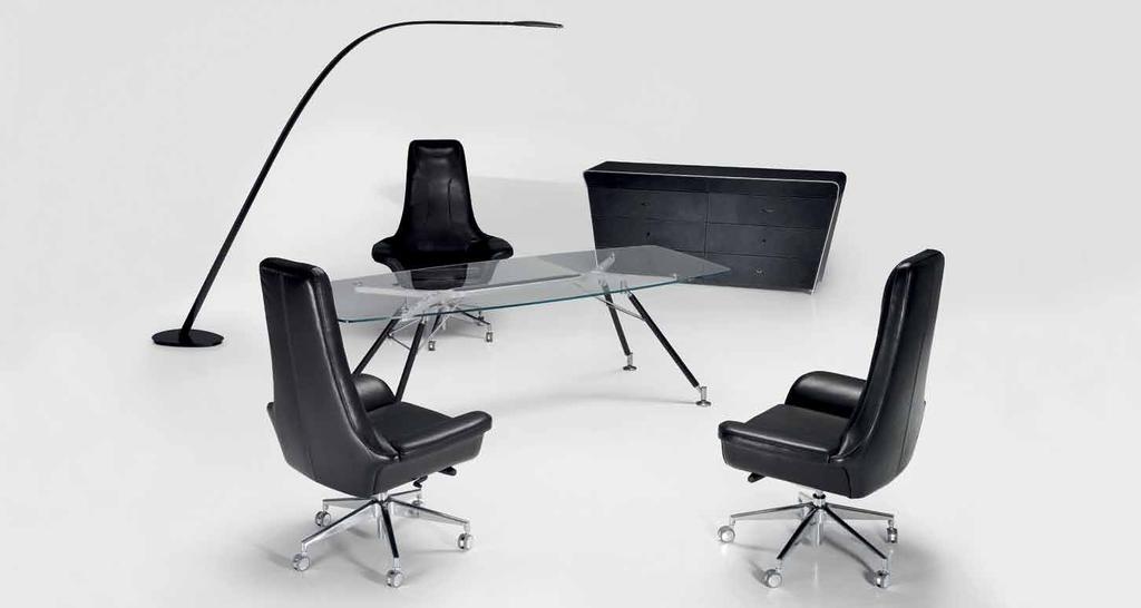 V091 floor lamp V029 sideboard V008 Table/desk V049 president chair low arms V008 Table/desk - 220x95xh75 cm - lightweight aluminium, glass top, carbon fibre, leather Skin col.