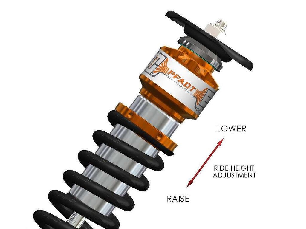 Setup Guide Ride Height The Pfadt Series FeatherLight SA Coilovers have a simple ride height adjustment system. The initial setup is intended as a starting point only.
