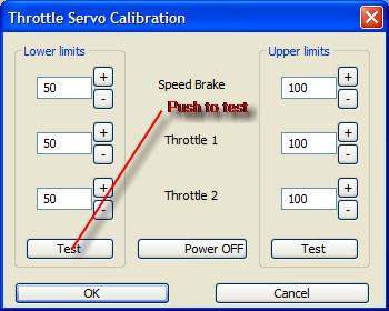 Clicking on Cal. Servos will open another screen see Fig.9 Fig.9 Click on Lower Limits test Fig.10 Fig.