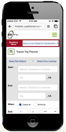 Online transit trip planning services are available to the greater San Francisco Bay Area through 511.org.