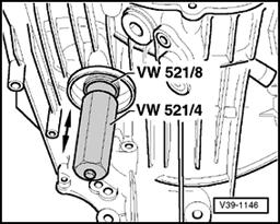 Page 5 of 15 39-56 Secure special tools VW 521/4 and VW 521/8 on right of differential (transmission side) to lift differential.